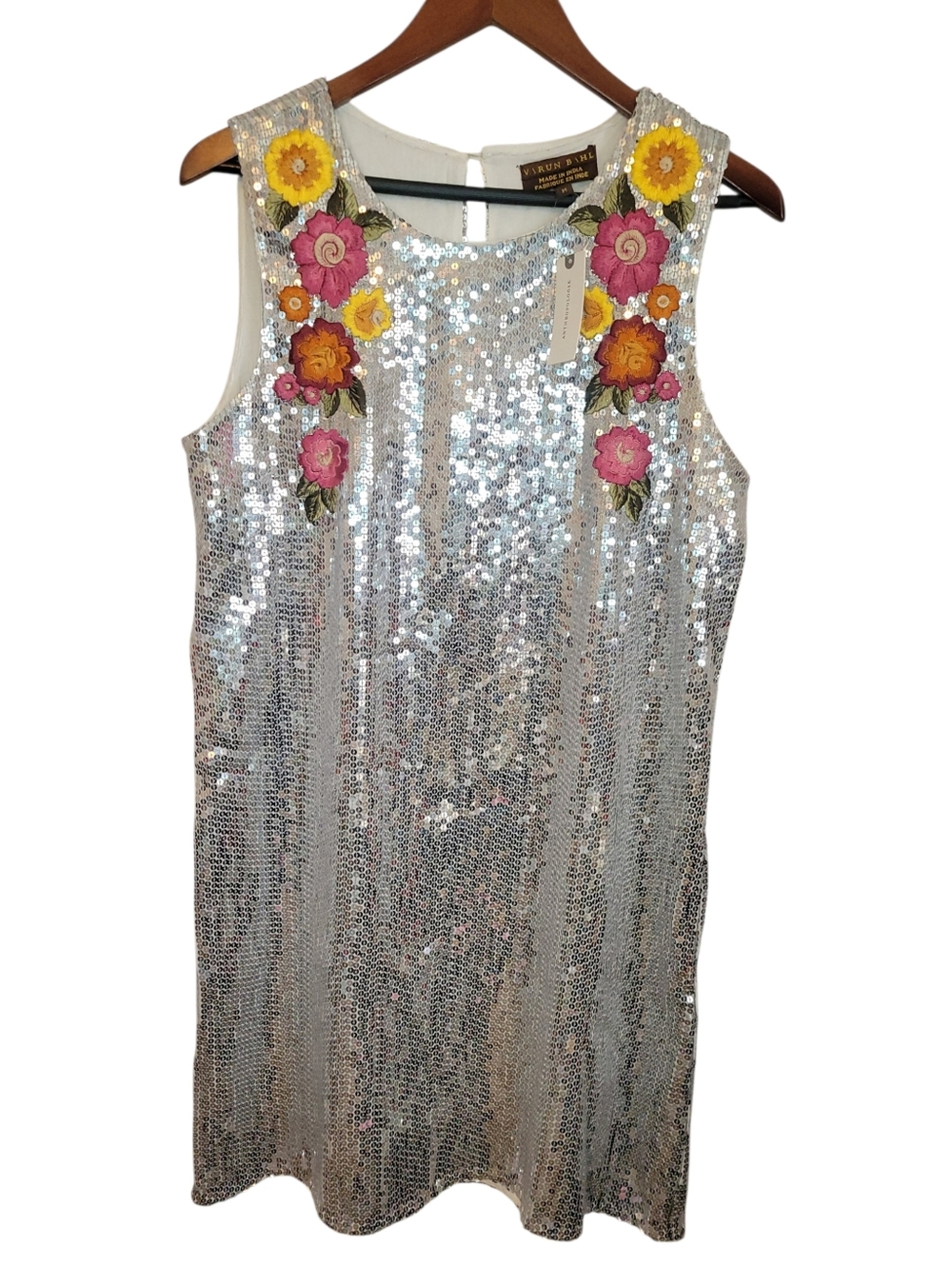 Anthropologie Varun Bahl NWT Sequin Floral Embroidered Shift Dress Medium - Picture 3 of 14